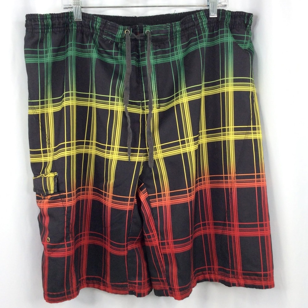 Burnside Men's Swim Trunks Shorts Size Large Plaid Bermuda Lined 42" Waist